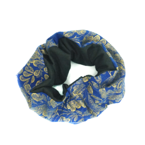 blue and gold leaves scrunchie